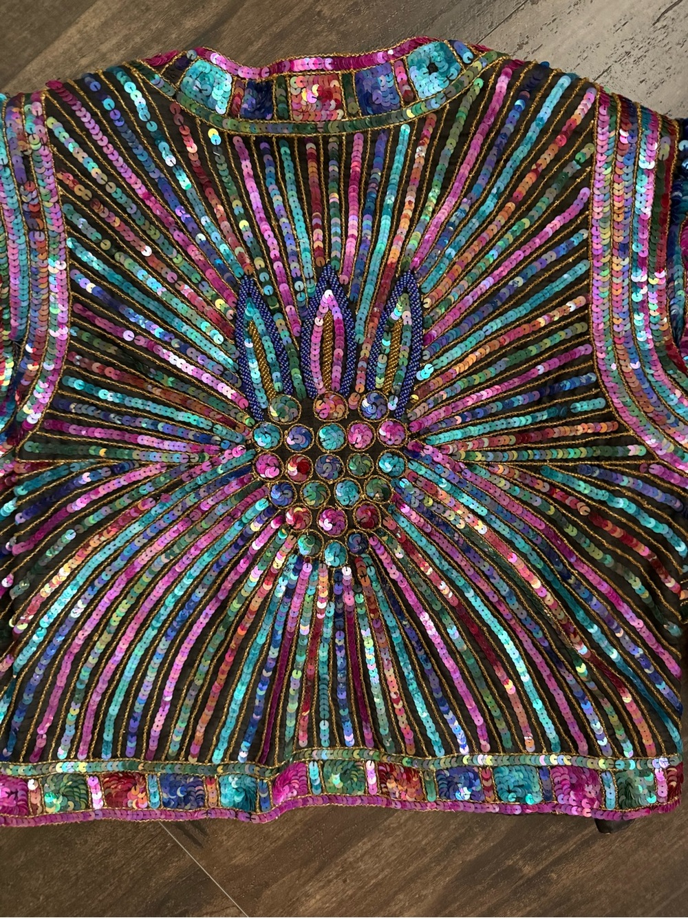 Vintage Joan Leslie Studio Silk Beaded Sequin Cropped Jacket Black Jewel Tone - Picture 13 of 13